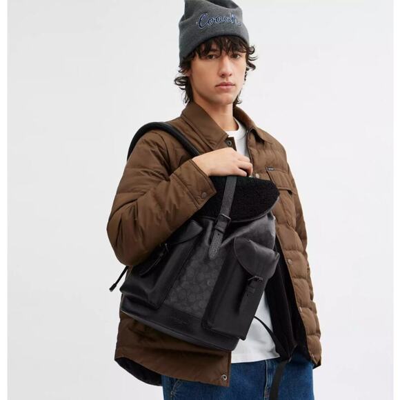 Coach Warner Backpack In Signature Canvas Leather Charcoal/Black NWT CY781 $750 - Picture 6 of 12